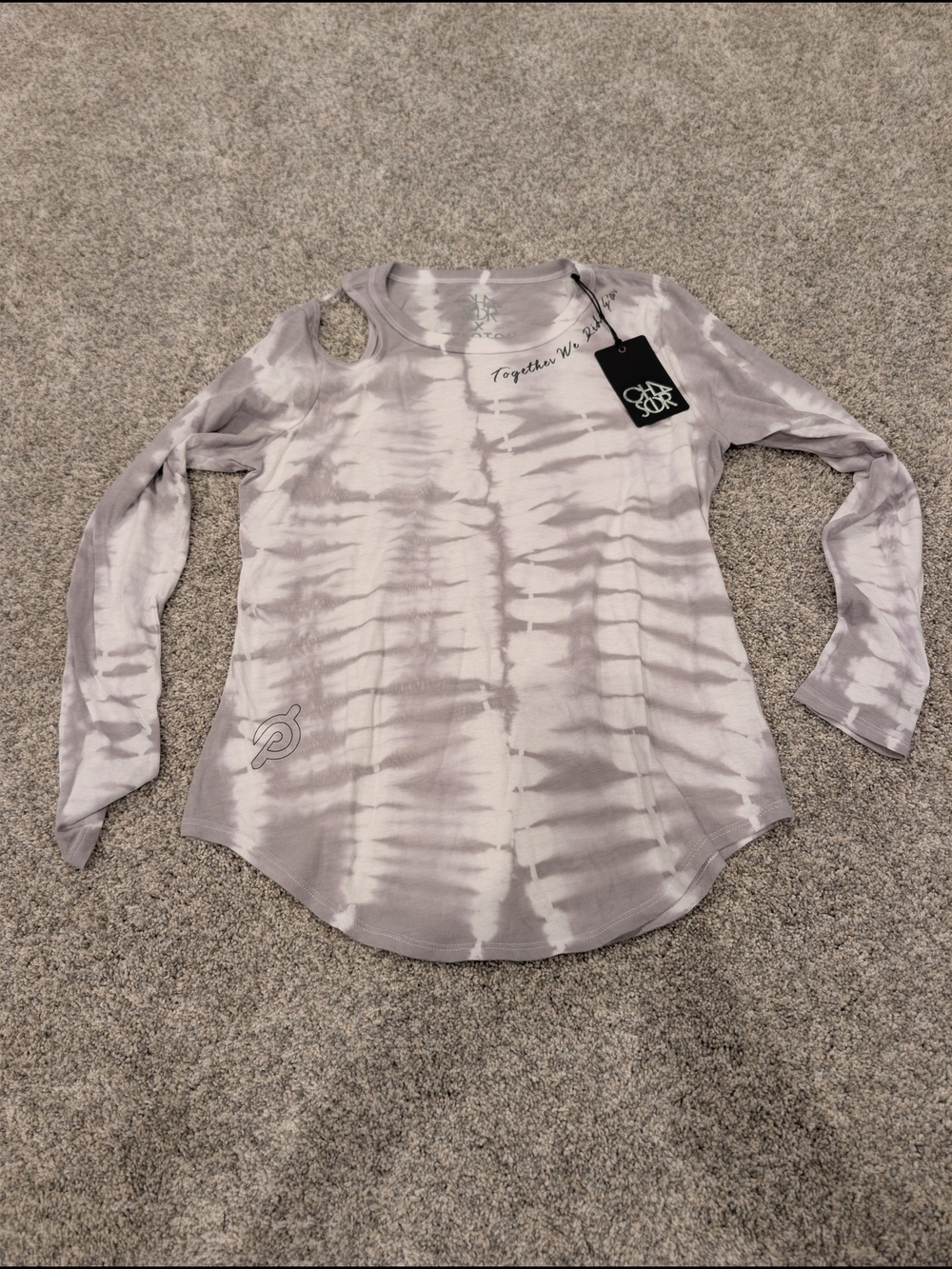 Women's Long Sleeve Tie-Dye Top - Light Gray